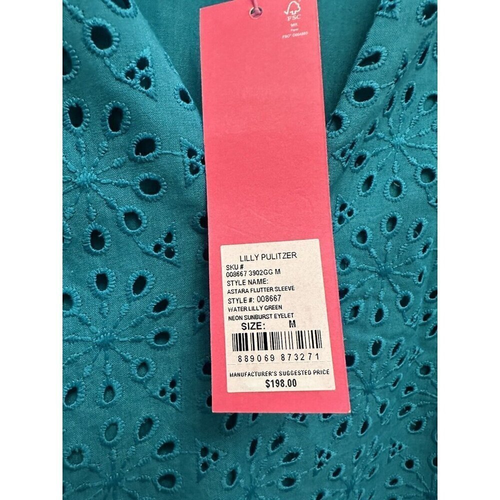 Lilly Pulitzer Astara Dress Eyelet Flutter Sleeve Water Lilly Green NWT Sz M - Picture 7 of 11